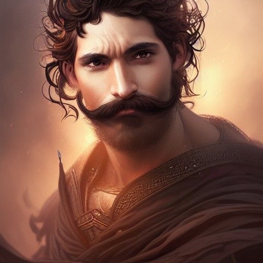 Handsome Medieval Warrior with Mustache in Digital Art