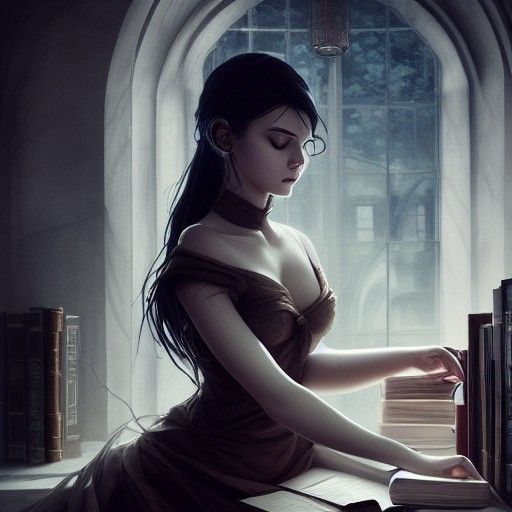 Alchemist's Daughter in Hyper-Detailed Library