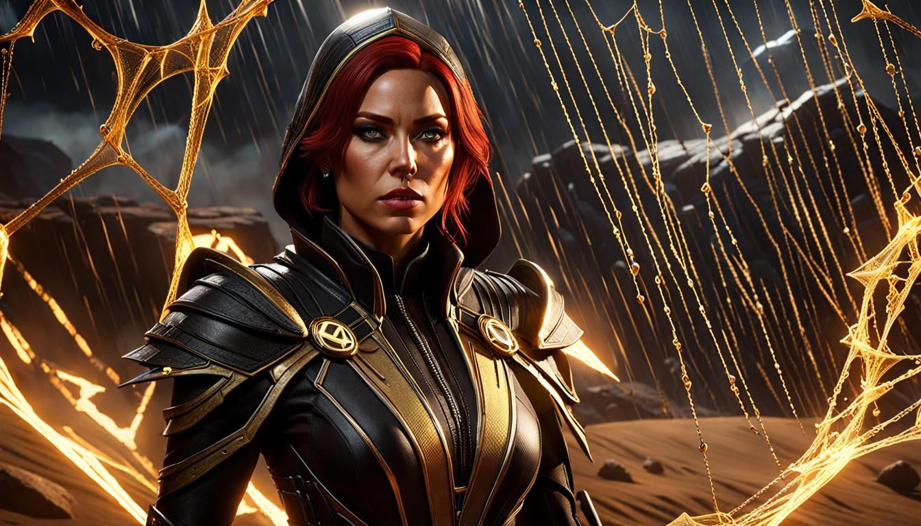 Hyperrealistic Natasha Romanov and D'Vorah Character Fusion