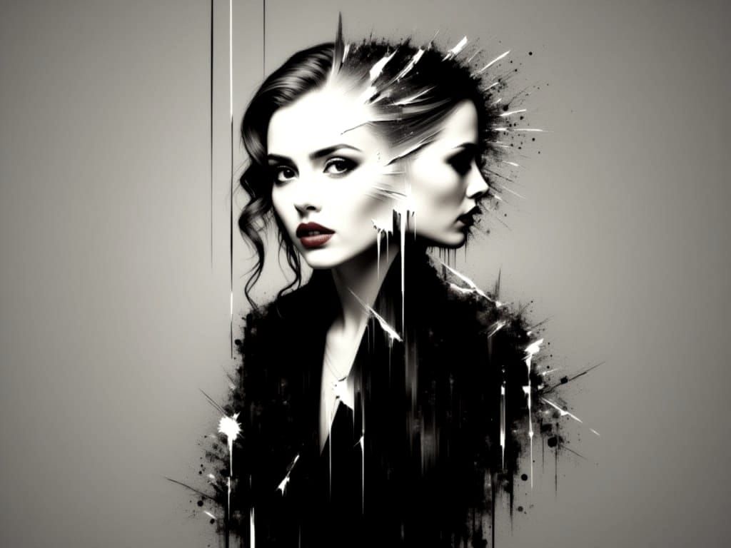 Woman's Double Exposure in Shattered Mirror Effect