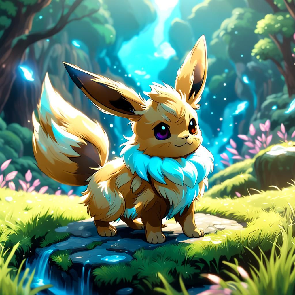 Detailed Fluffy Eevee Matte Painting