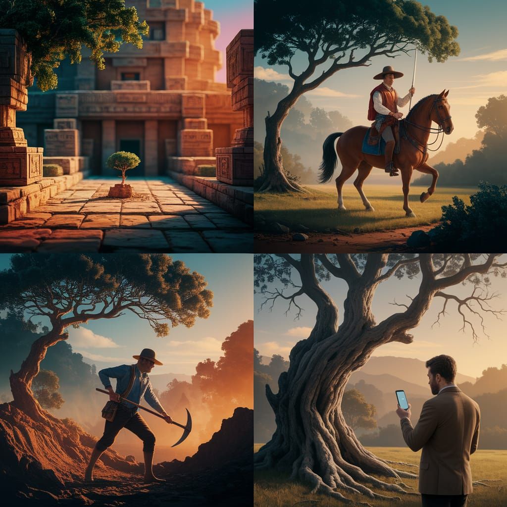 Ancient Tree's Journey Through Time as Digital Art