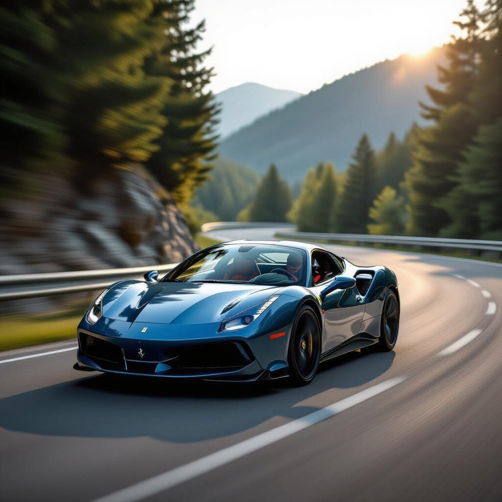 Ferrari Races Down Winding Road: Automotive Photography