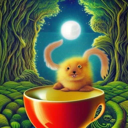 Animals in Surreal Teacups with Forest Exposure