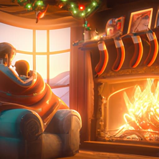 Cozy Couple Enjoying Christmas Movie Night: Matte Painting
