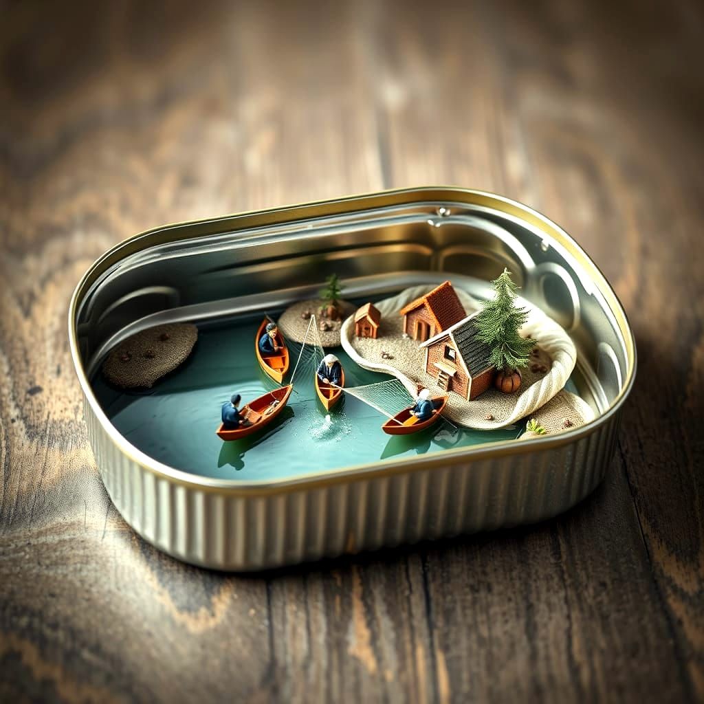 Sardine Fishing Scene in a Miniature Diorama