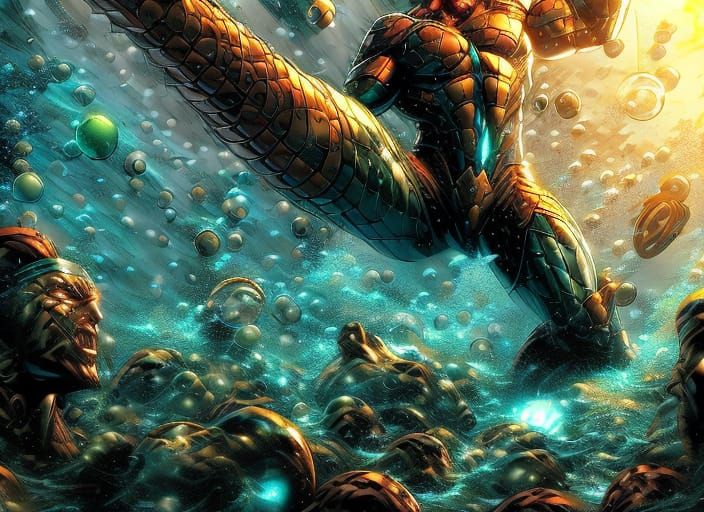 Aquaman in Apocalyptic Waters, Comic Book Style
