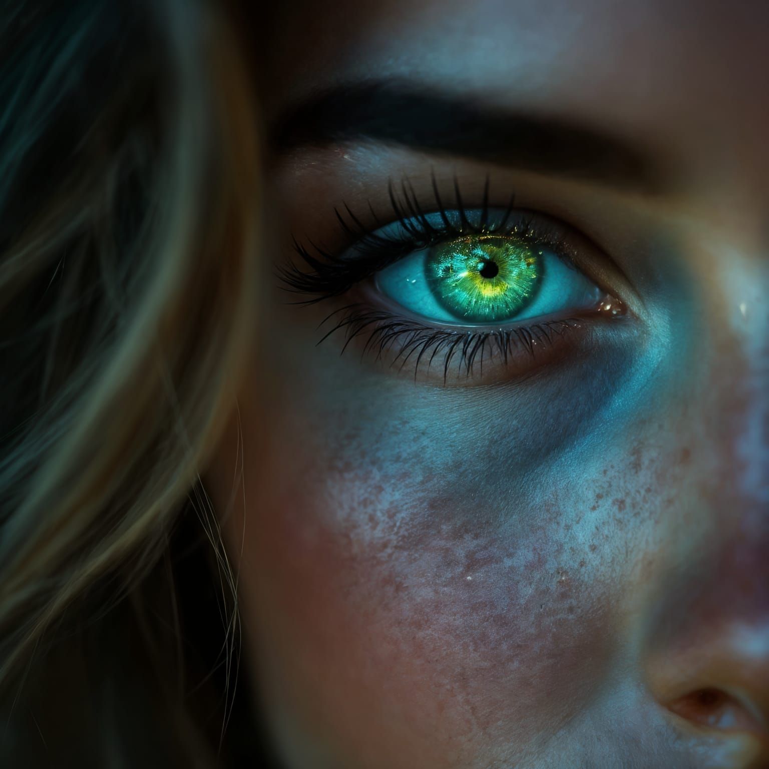 Glowing Green Eyes Reflect the Cosmos