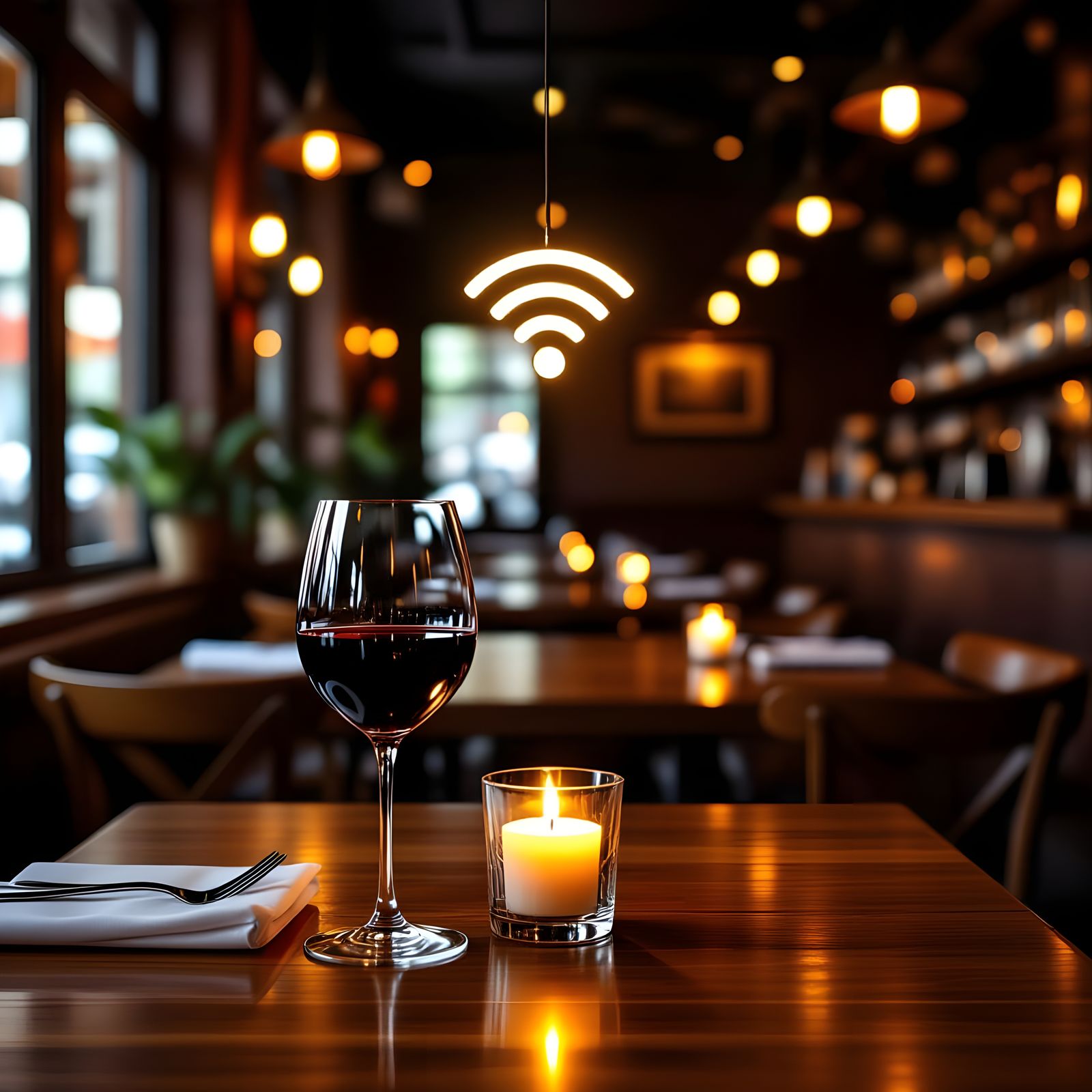 Cozy Gastrobar Interior with Wine and Candlelight