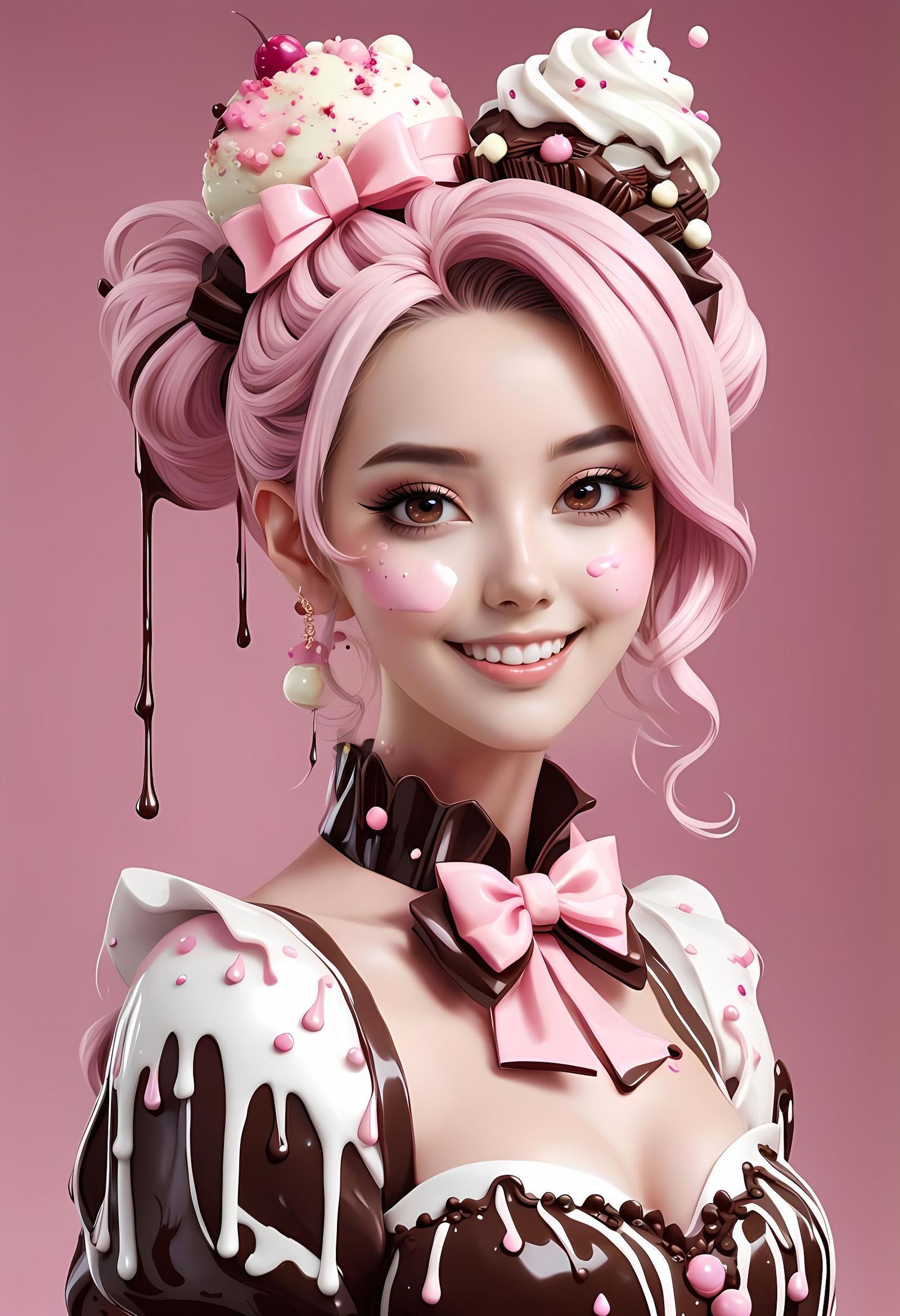 Anime Woman in Dripping Chocolate Porcelain Outfit