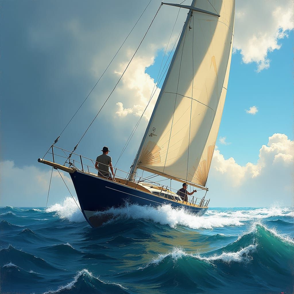 Solo Sailor's Impressionist Voyage on a Modern Yacht