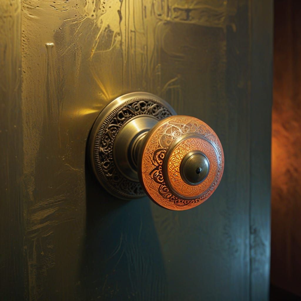 Ethereal Brass Doorknob Illuminated by Cosmic Energy