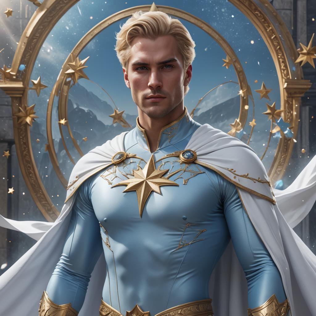 Fantasy Superhero with Star Emblem in Digital Art