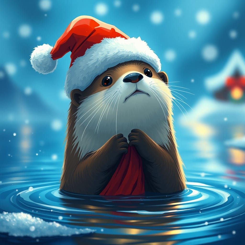 Water-Otter in Festive Studio Ghibli Style