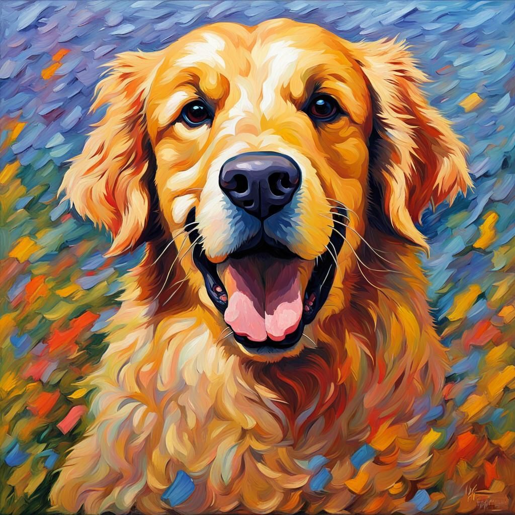 Golden Retriever in Expressionist Oil Painting