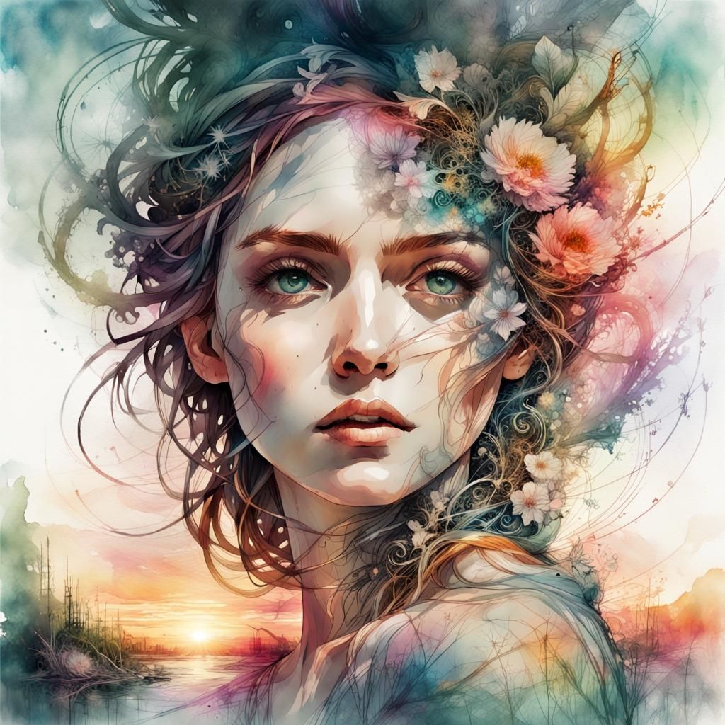 Jinx from Arcane Summerscape Sunset Watercolor Illustration