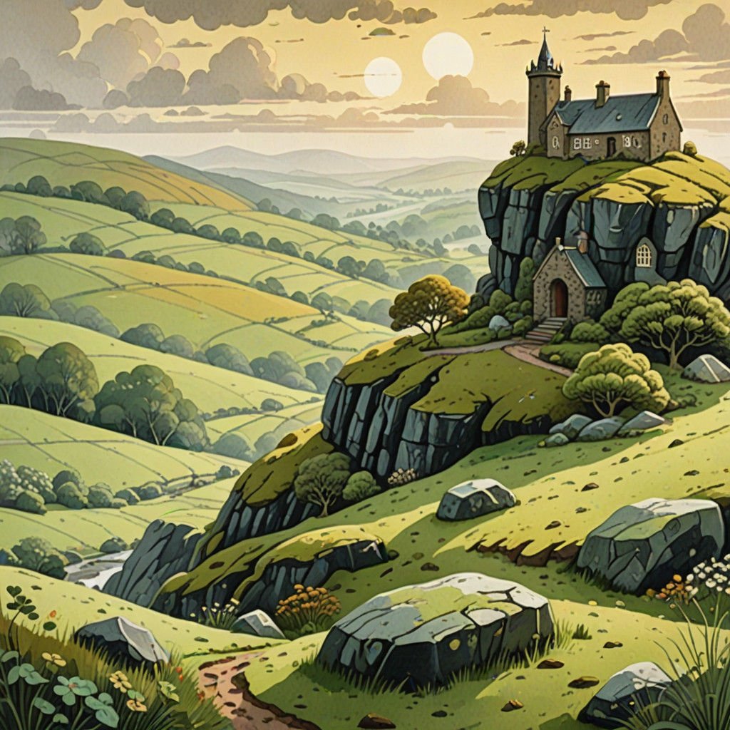 Whimsical Scottish Folk Art in Muted Earth Tones