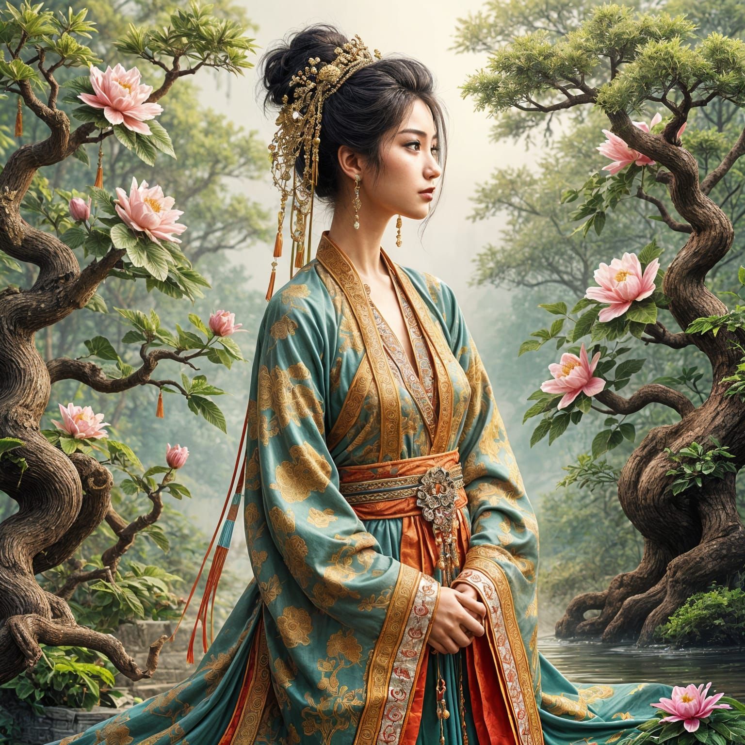 Elegant Sung Dynasty Chinese Princess in Traditional Attire