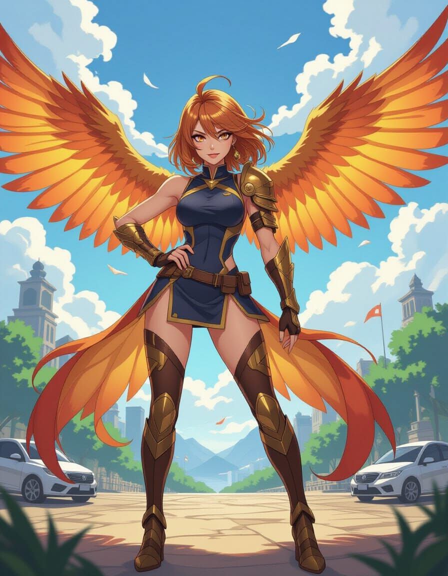 Anime Avian Pilot in Starship Hangar