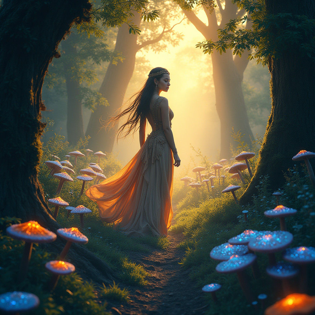 Na'vi Woman Emerges into Bioluminescent Meadow