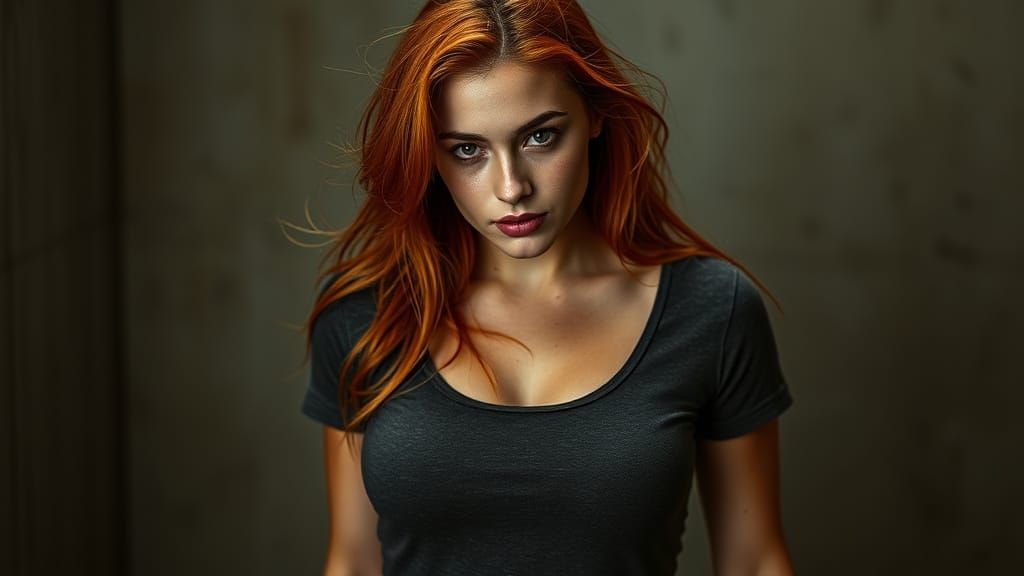 Sultry Redhead in Wet T-Shirt
