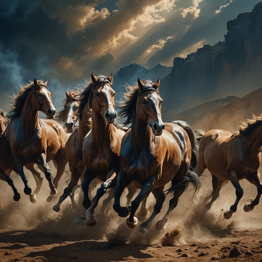 Galloping Horses: Dynamic Matte Painting in Rich Earth Tones