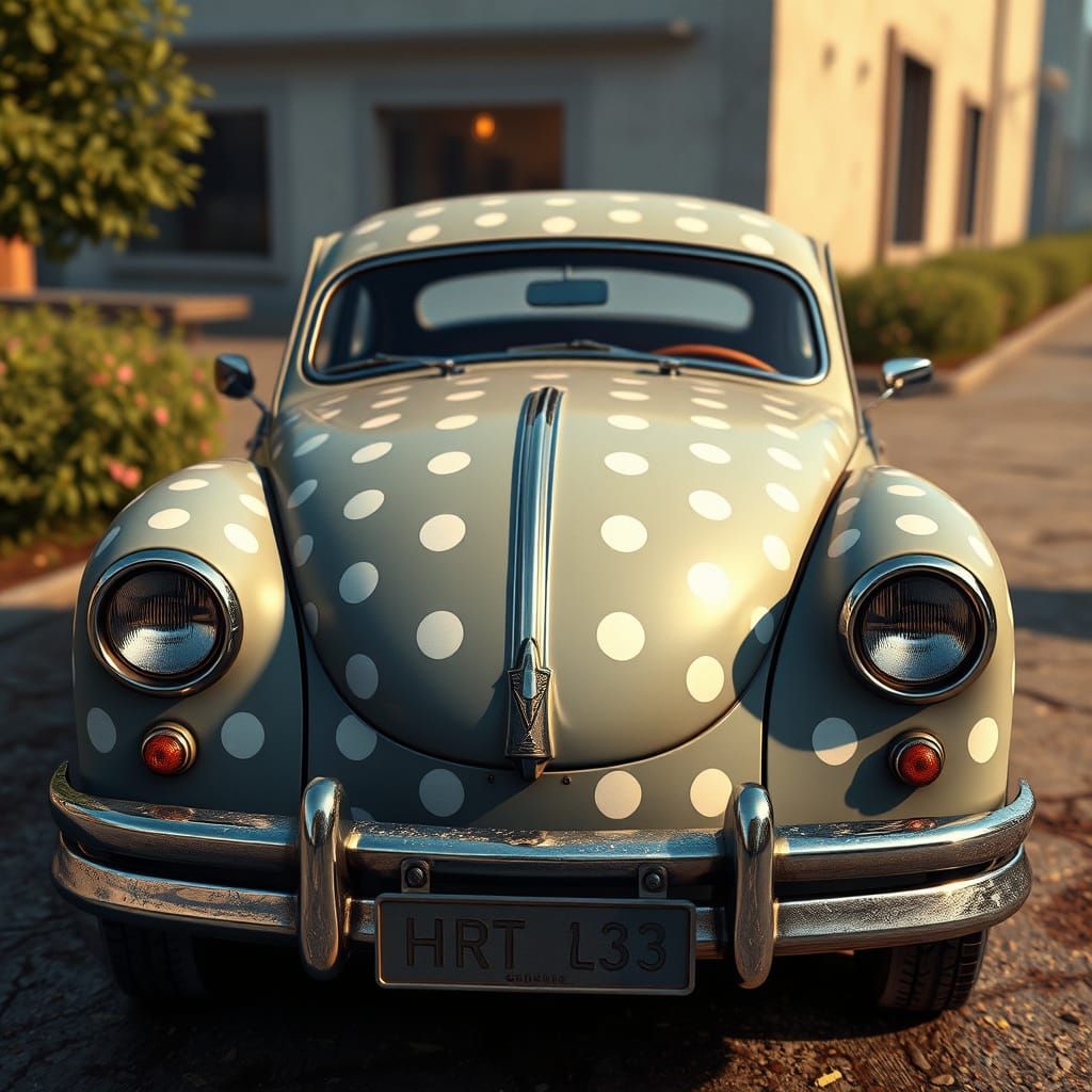 Polka Dot Vintage Car in Detailed Matte Painting