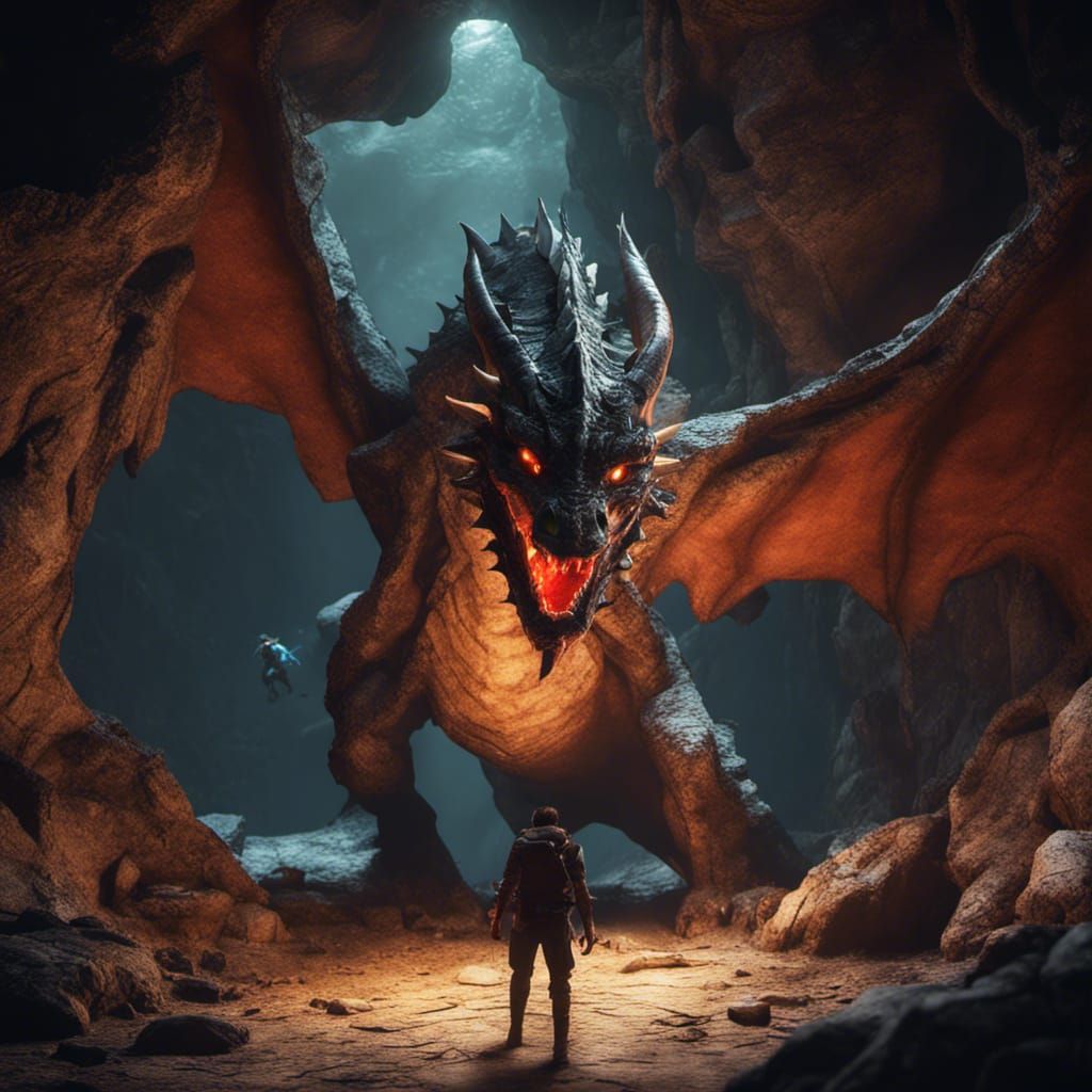 Dragon Encounter in a Cavern: 3D Game Cinematic