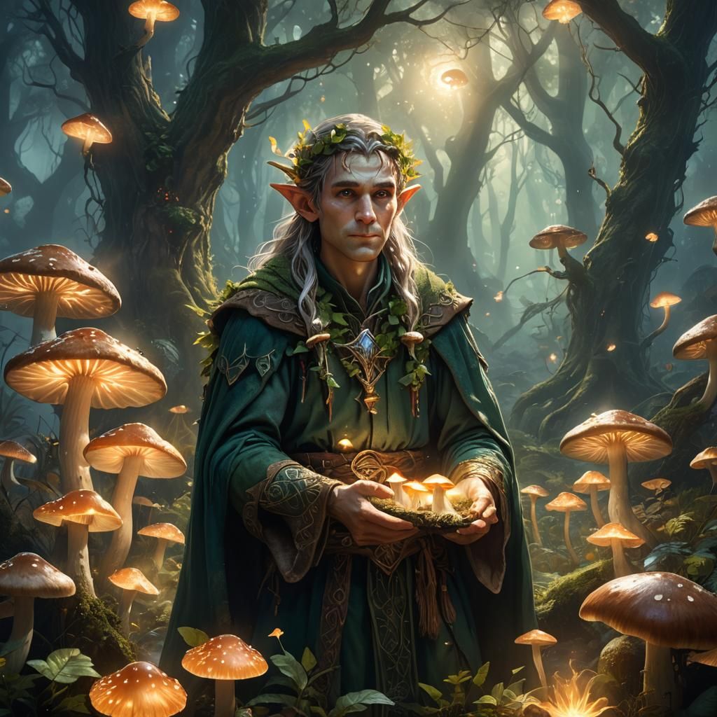 Elf Druid in Mystical Forest: Hyperrealistic Concept Art