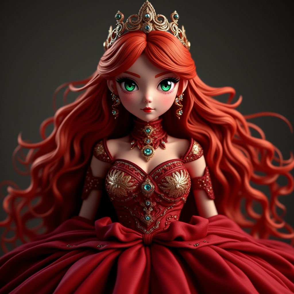 Majestic Evil Princess with Crimson Hair in 3D Anime Art