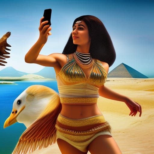 Egyptian Goddess Selfie with Giant Sea Eagle
