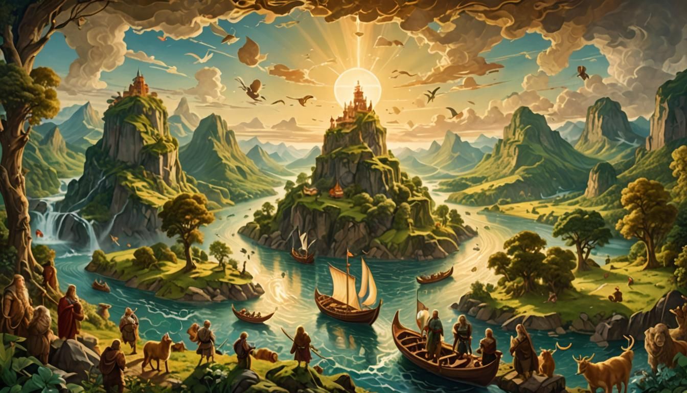 Angelic River Scene in Pre-Raphaelite Style