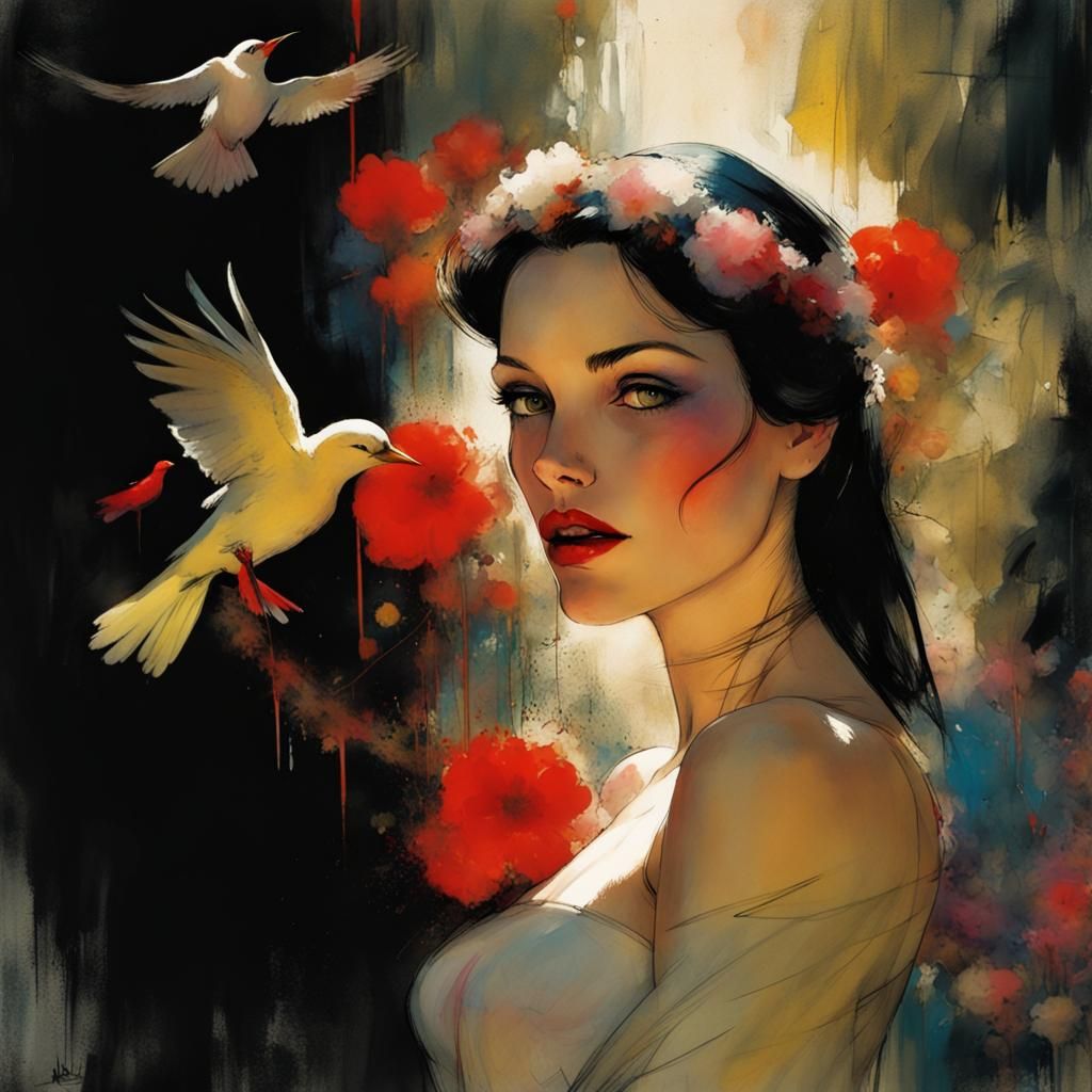 Snow White Portrait in Bill Sienkiewicz Style