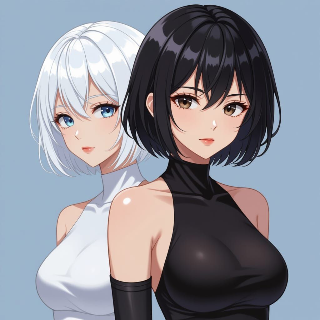 Anime Woman With Dual Black and White Halves