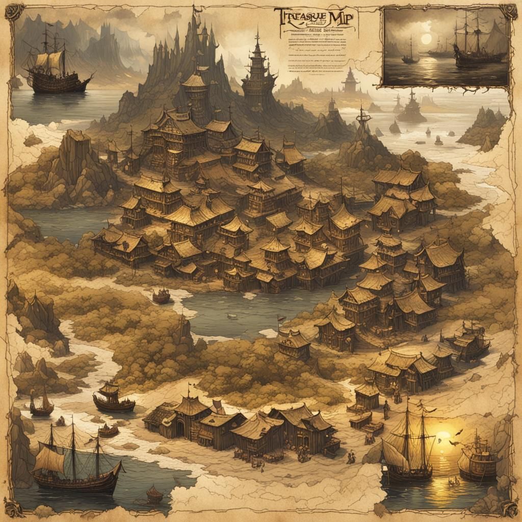 Detailed Treasure Map in Surreal Style