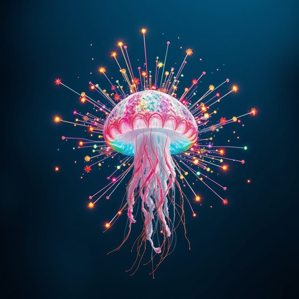 Colorful Jellyfish Firework Explodes in Night Sky