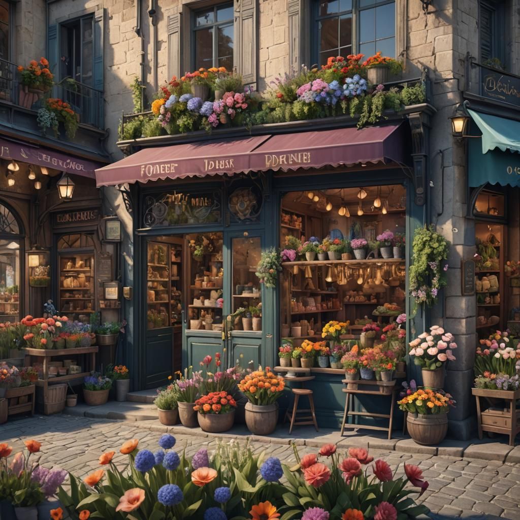 Rural Paris Flower Shop: Detailed Matte Painting