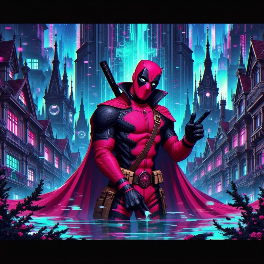 Deadpool in Vibrant Anime Key Visual Style