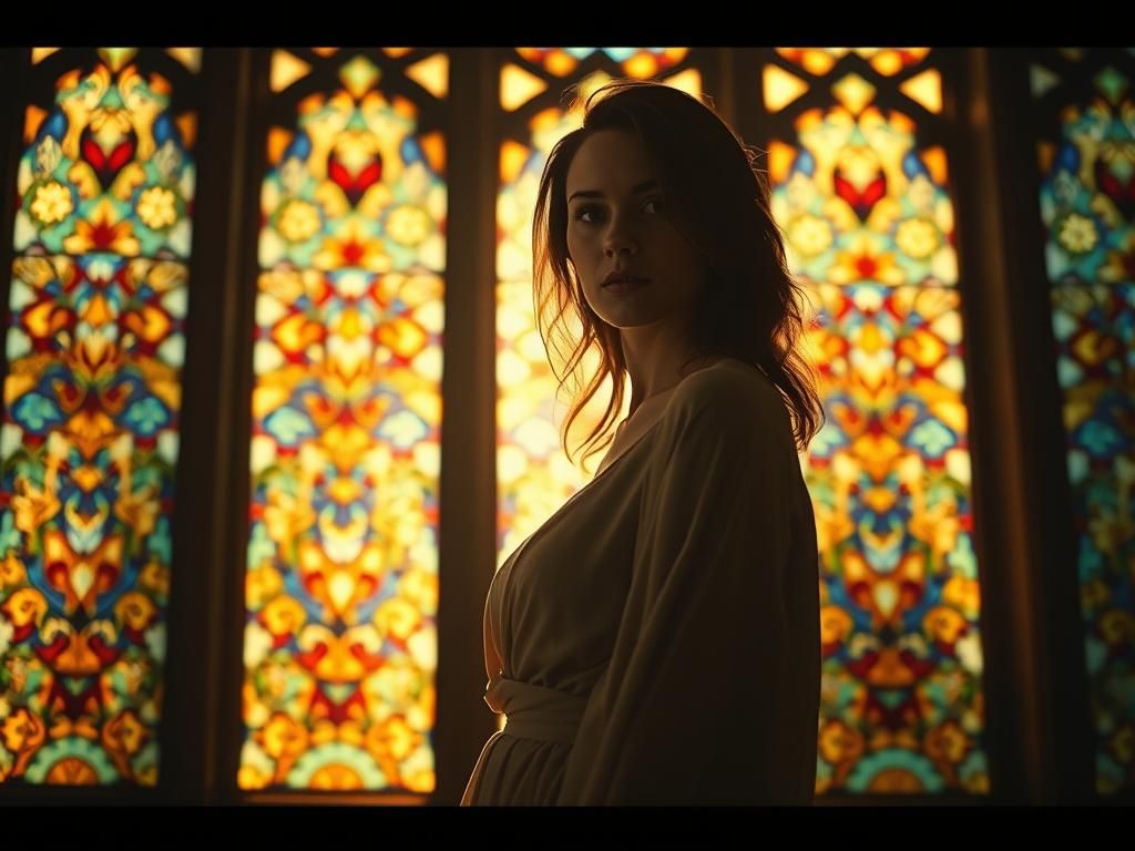 Stained Glass Portrait of Woman in Flowing Outfit