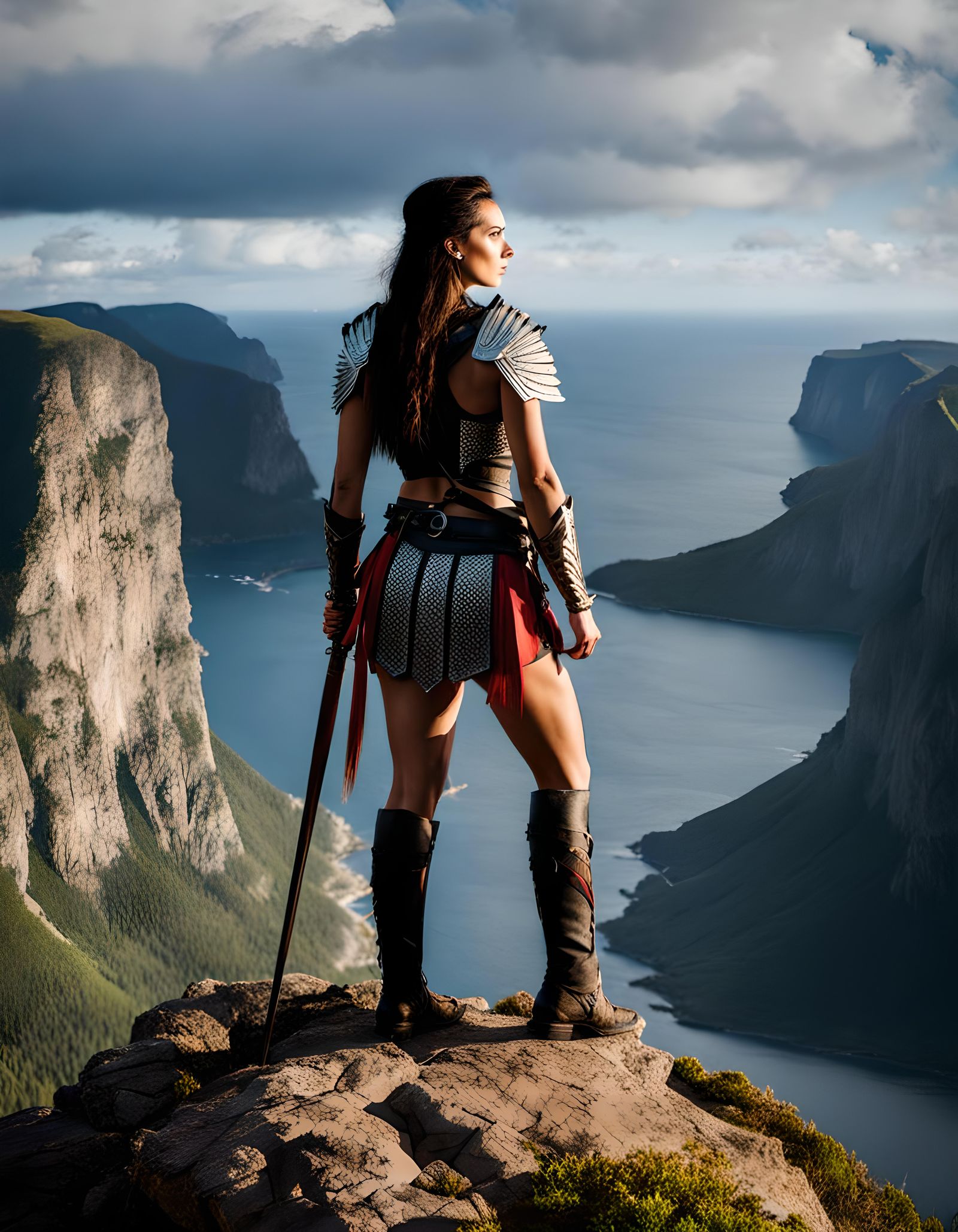 Women Warrior Standing on a Cliff edge