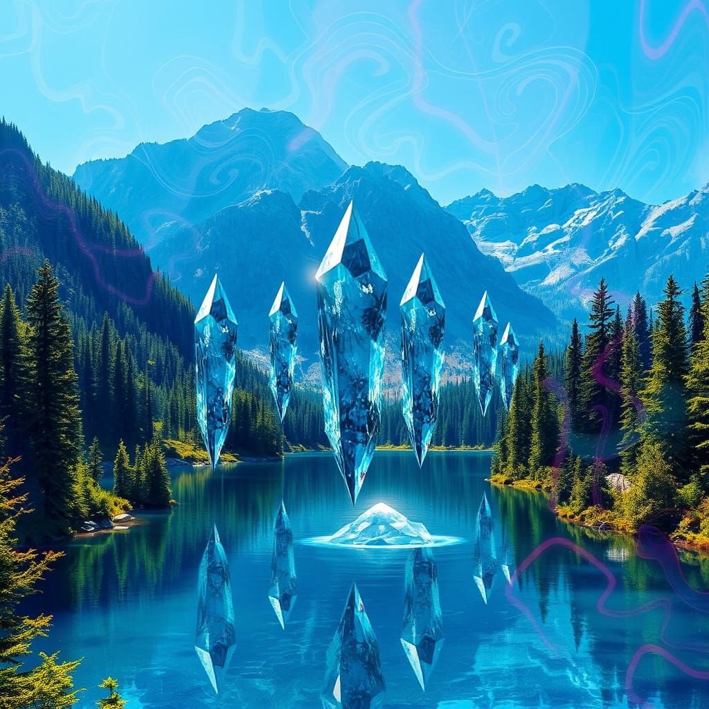Psychedelic Diamond Crystals Over Mountain Lake