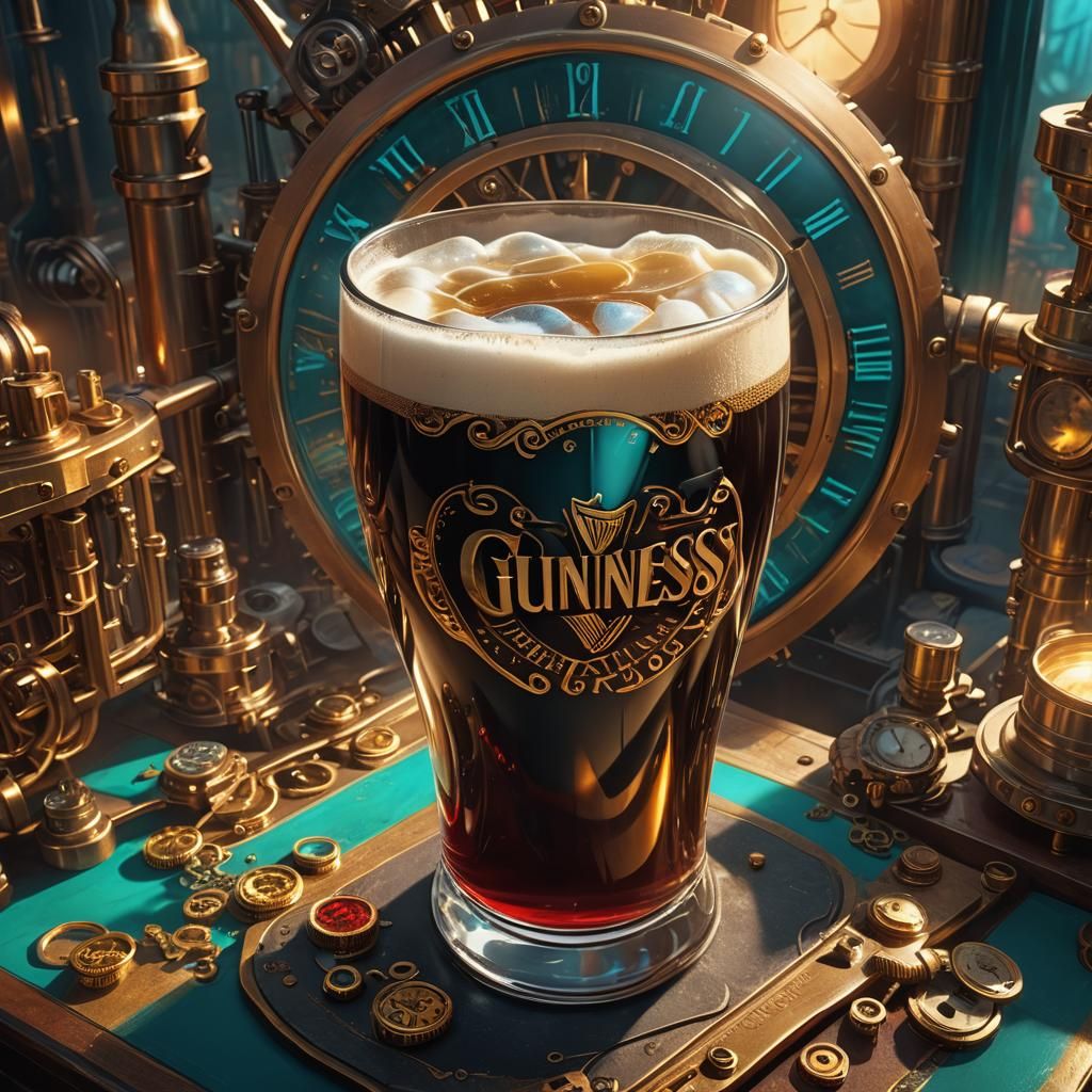 Steampunk Guinness Pint with Clockwork Mechanism