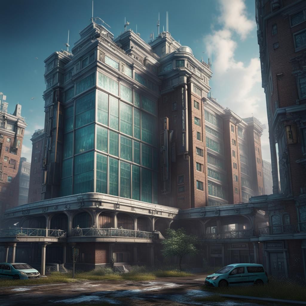 Modern City Hospital: Detailed Matte Painting