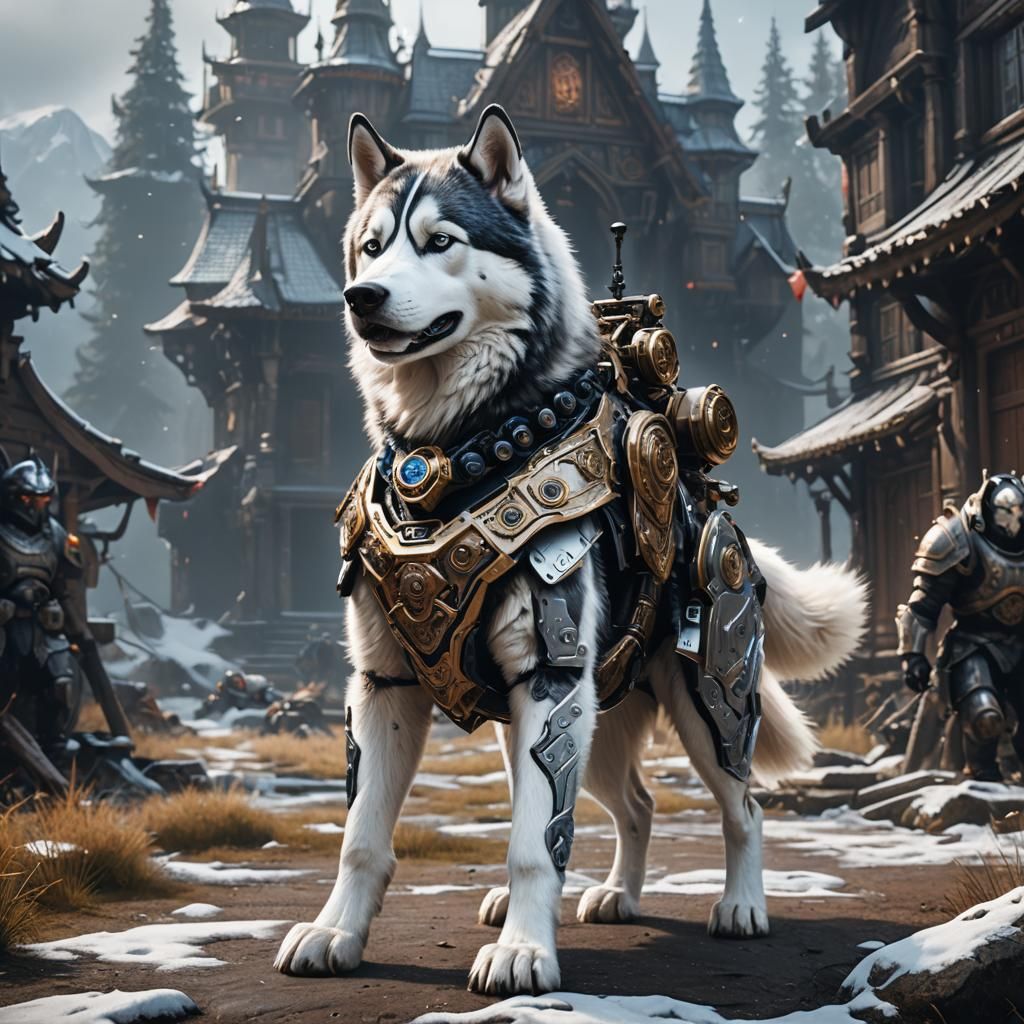 Armored Robotic Husky: Detailed Matte Painting