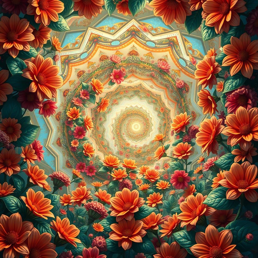 Vibrant Flower Gardens with Spiraling Tori, Hyperdetailed Ar...