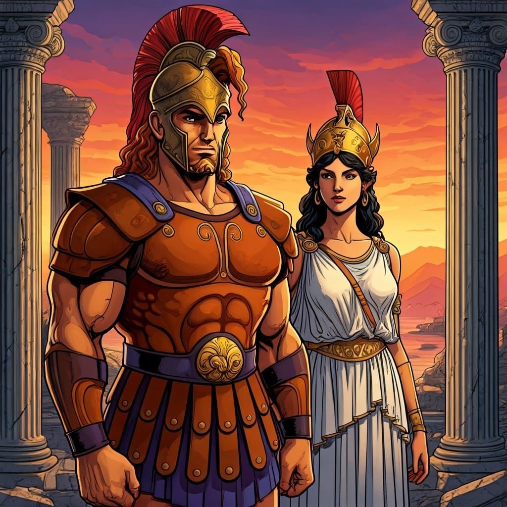 Hercules and Athena in Comic Book Style
