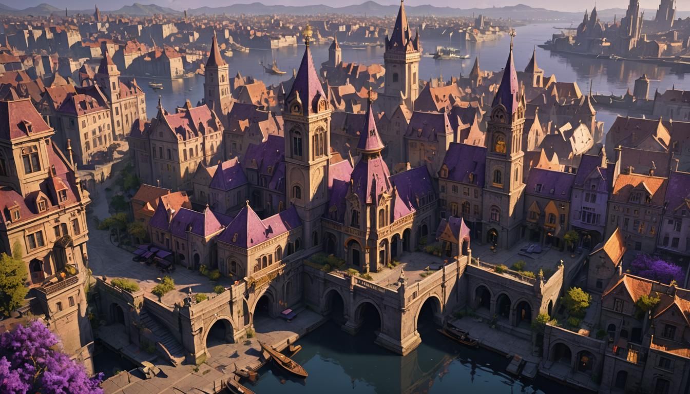 Purple Port City: Dark Fantasy Concept Art