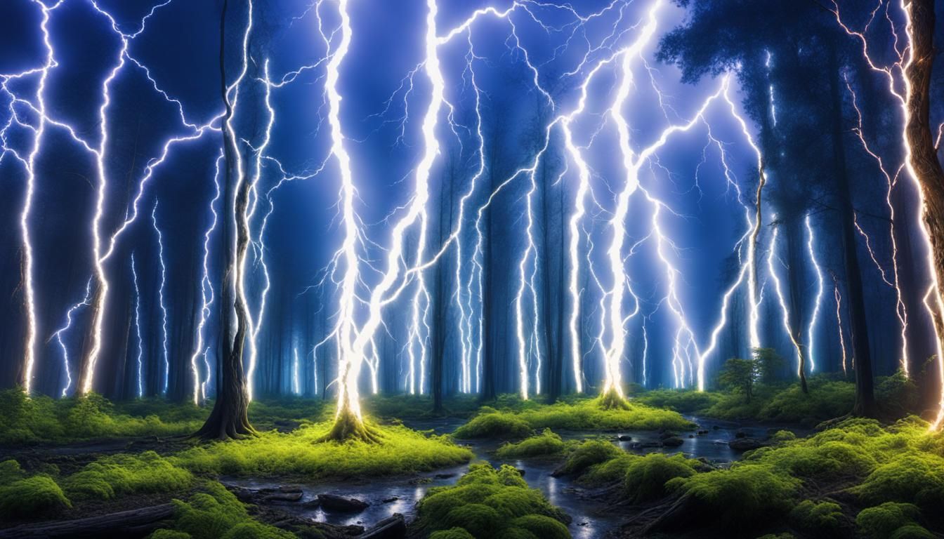 Electric Lightning Forest Landscape in Hyperrealistic Style