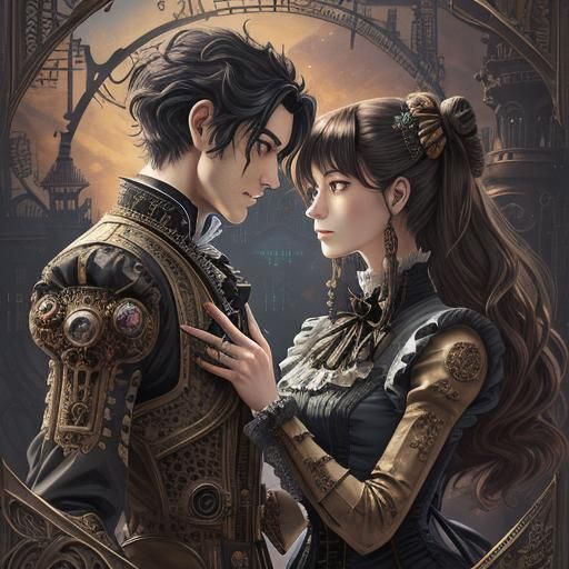 Victorian Robot Couple in Steampunk Galactic Style