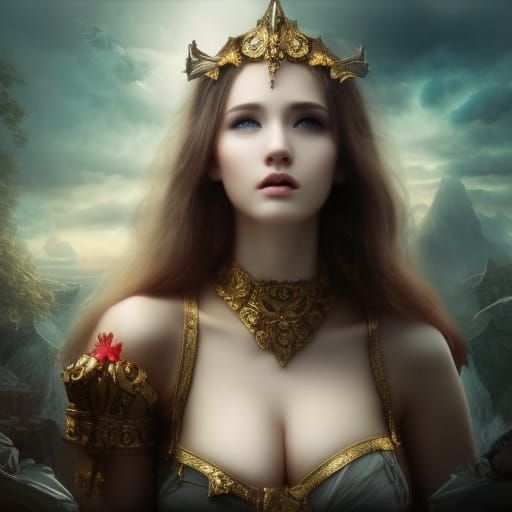 Red-Eyed Goddess in Dramatic Digital Painting